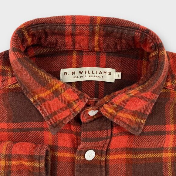 R.M. Williams Shirt Mens Small Red Orange Plaid Flannel Work Shirt Outdoor - Picture 7 of 12